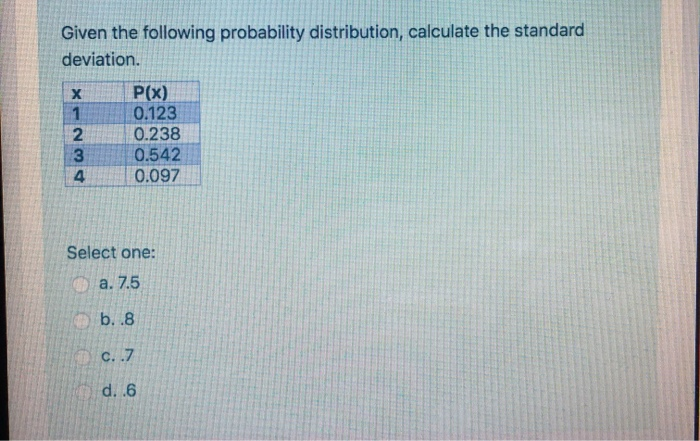 Solved Given The Following Probability Distribution, | Chegg.com