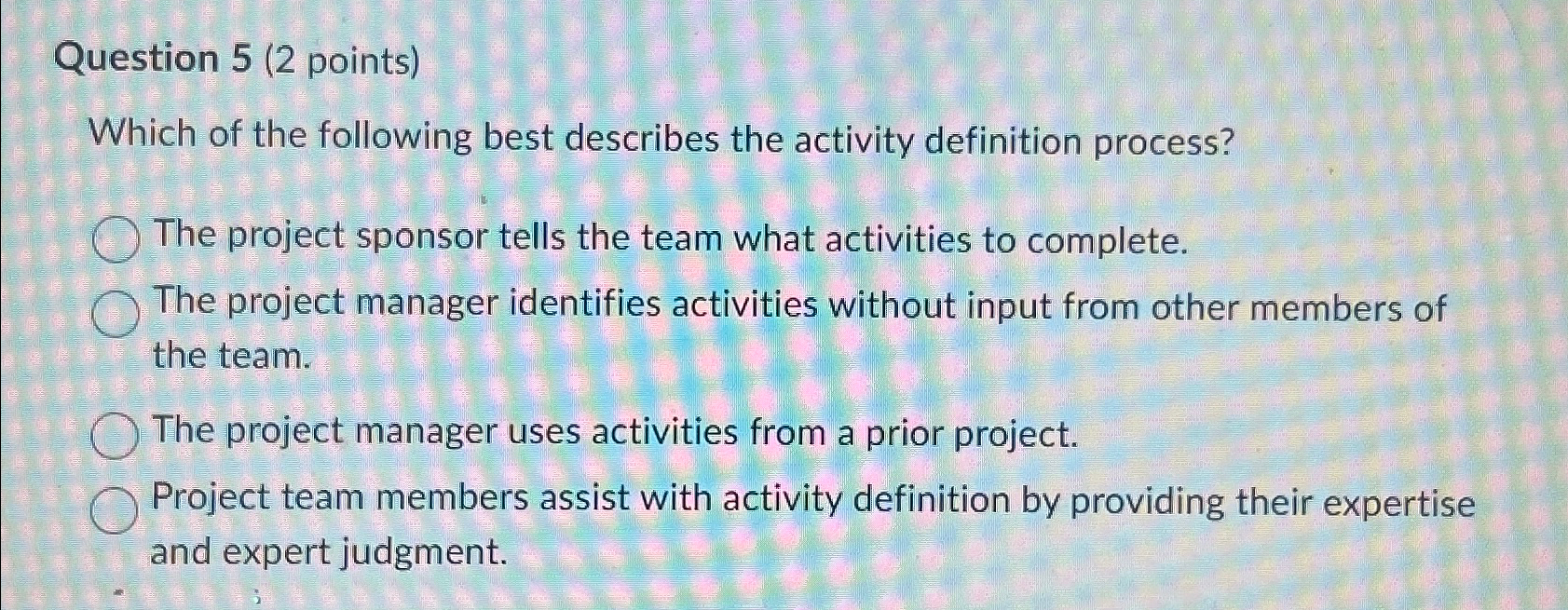 Solved Question 5 (2 ﻿points)Which of the following best | Chegg.com