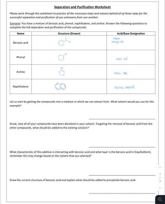 Solved Separation and Purification Worksheet Please work | Chegg.com