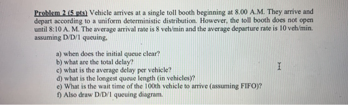 Solved Problem 215 Pts) Vehicle Arrives At A Single Toll | Chegg.com