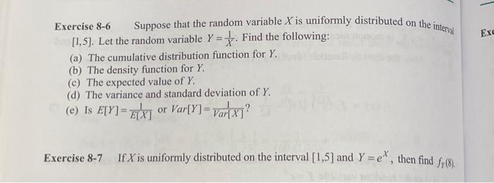 Solved Exercise 8-6 Suppose that the random variable X is | Chegg.com