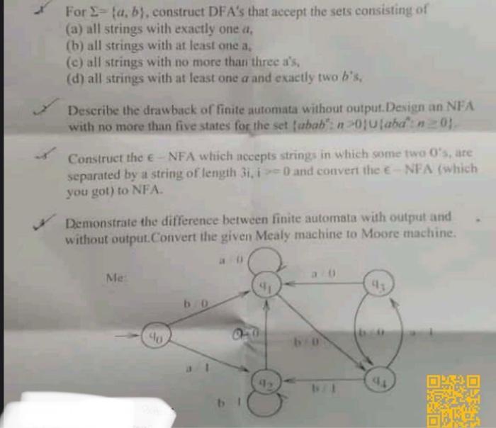 Solved For Σ={a,b}, Construct DFA's That Accept The Sets | Chegg.com