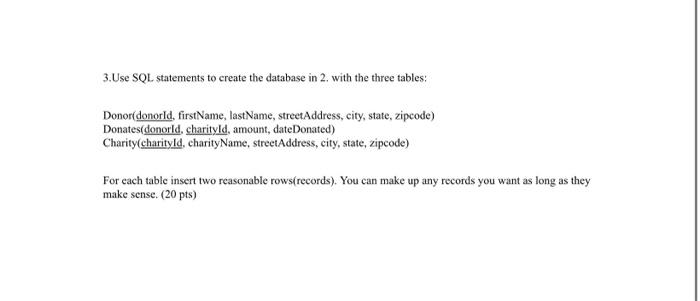 Solved 3.Use SQL statements to create the database in 2. | Chegg.com