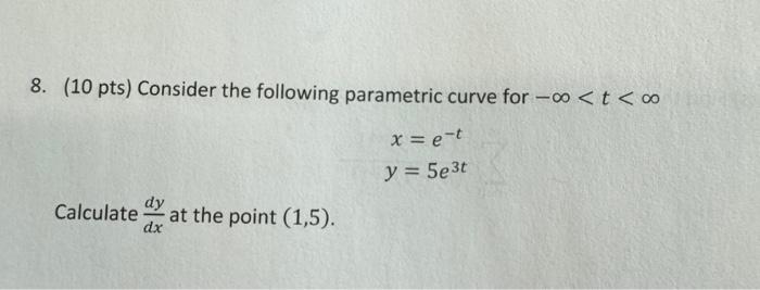 Solved 8. (10 pts) Consider the following parametric curve | Chegg.com