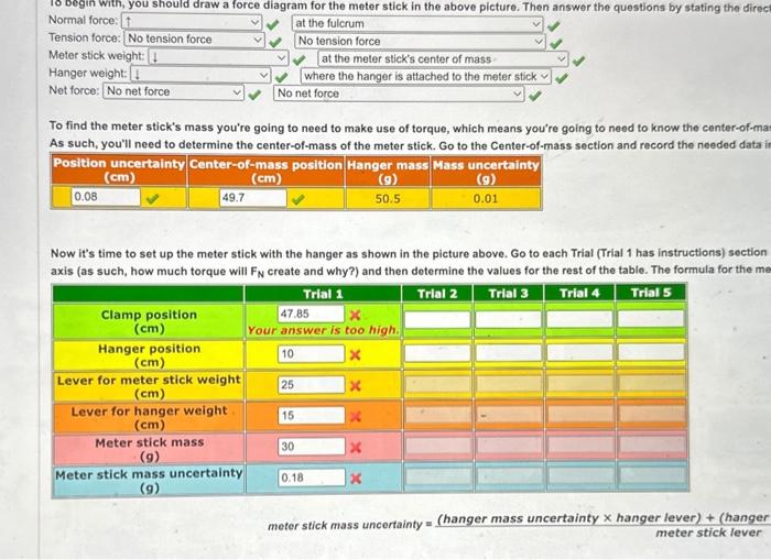 meter stick mass umertainty = (hanger mass