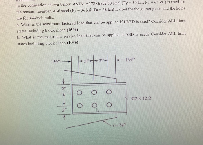 Solved In the connection shown below, ASTM A572 Grade 50 | Chegg.com