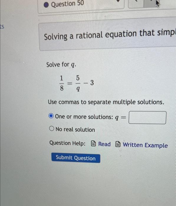 Solved Solving a rational equation that simp. Solve for q. | Chegg.com