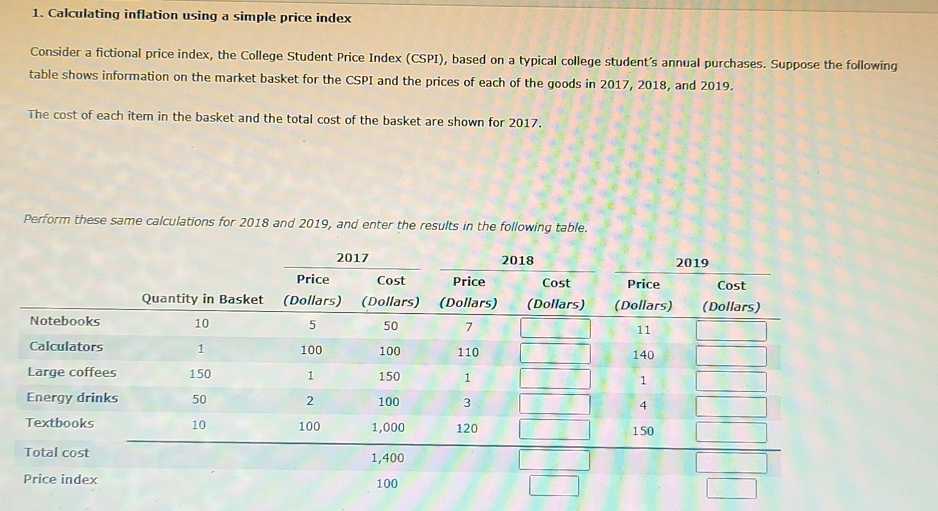 Solved 1. Calculating Inflation Using A Simple Price Index | Chegg.com