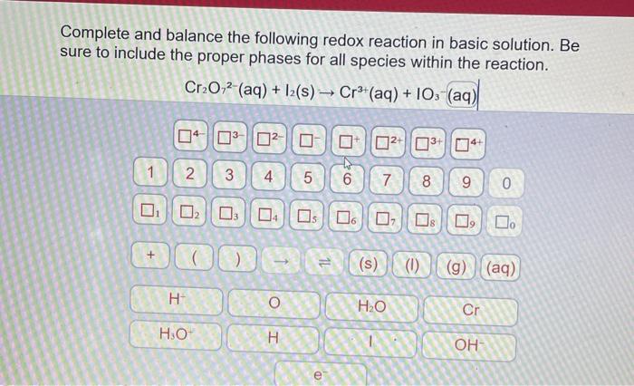 Solved Complete And Balance The Following Redox Reaction In | Chegg.com