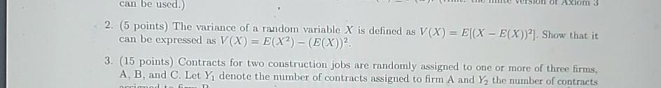 Solved (5 points) The variance of a random variable x is | Chegg.com