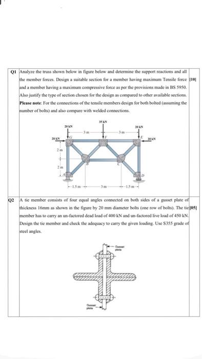 Solved QI Analyze the truss shown below in figure below and | Chegg.com
