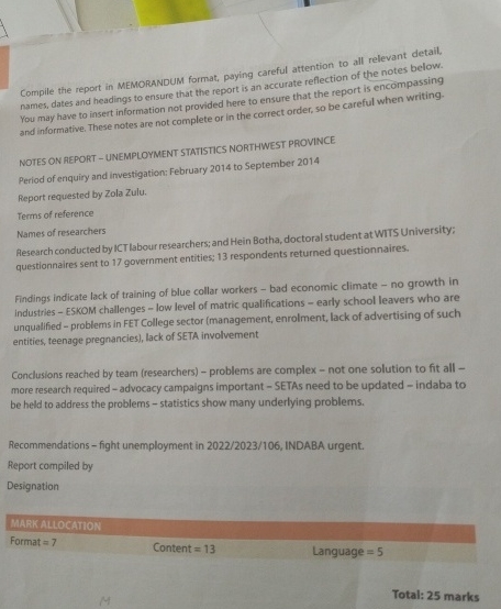 Compile the report in MEMORANDUM format, paying | Chegg.com