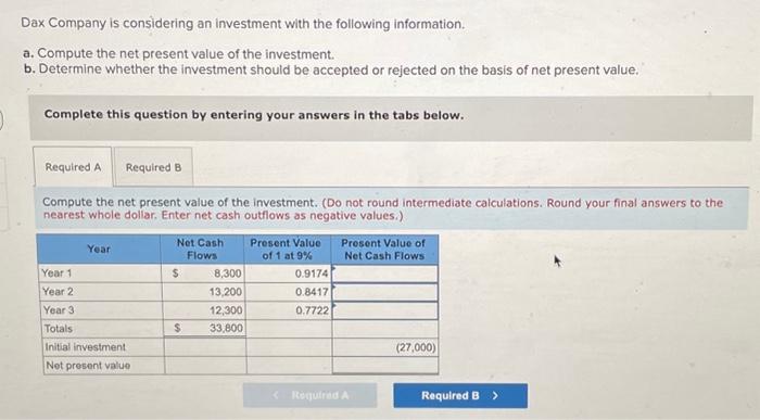 Solved Dax Company Is Considering An Investment With The | Chegg.com