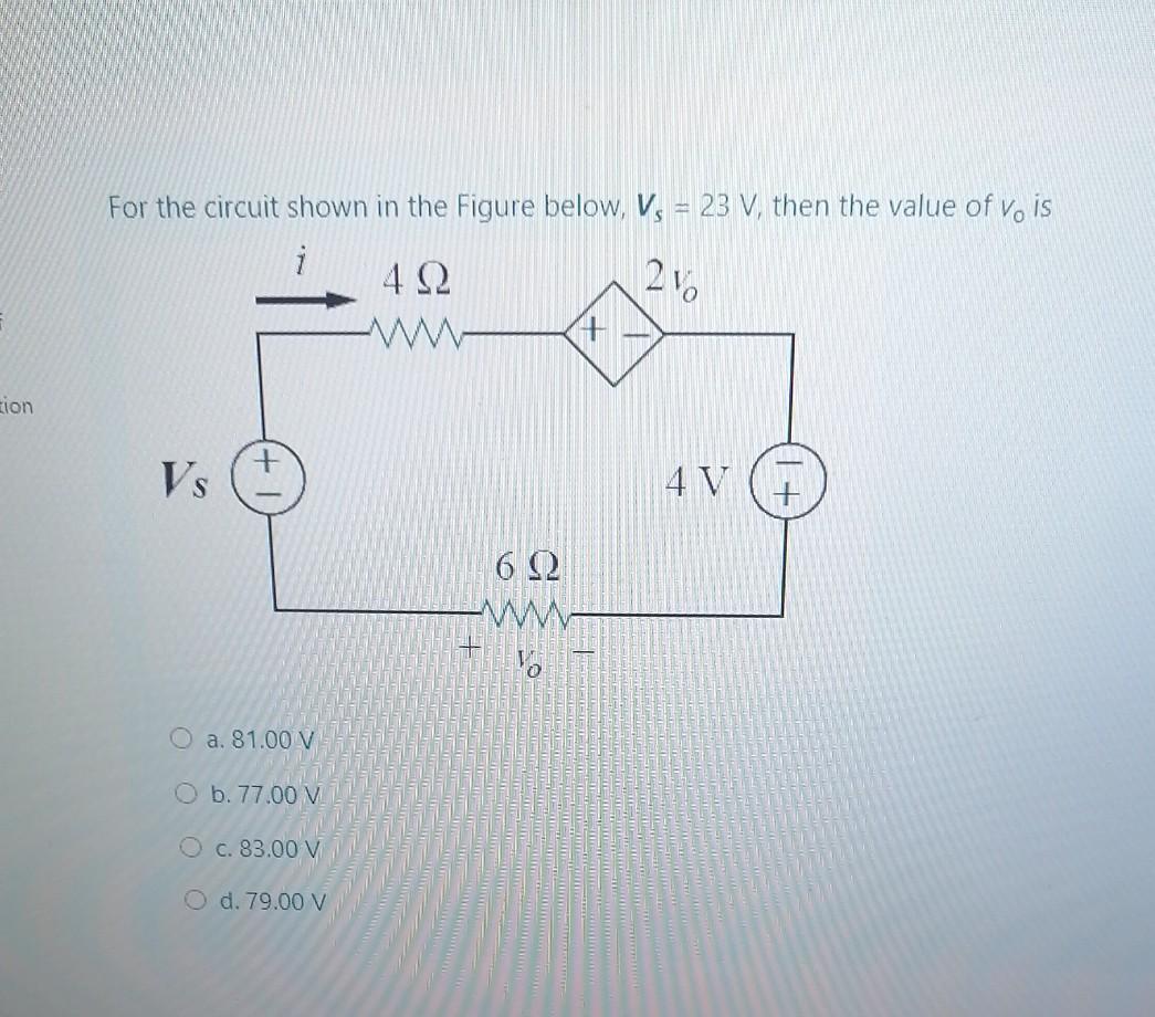 Solved For the circuit shown in the Figure below, V, = 23 V, | Chegg.com