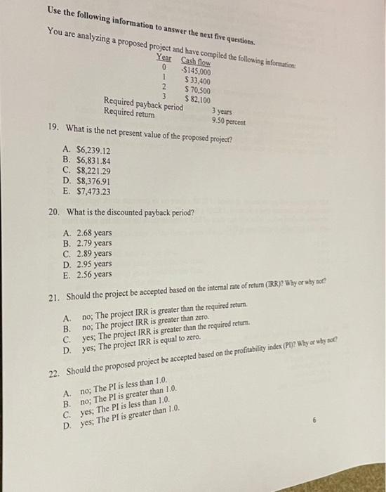 Solved Use the following information to answer the next five | Chegg.com