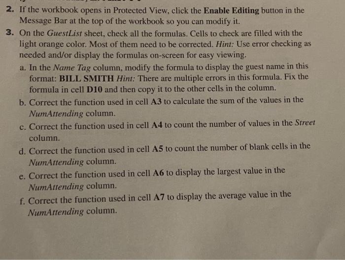 Solved 2 if the workbook opens in protected view click the chegg
