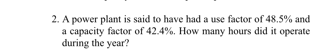 Solved A power plant is said to have had a use factor of | Chegg.com