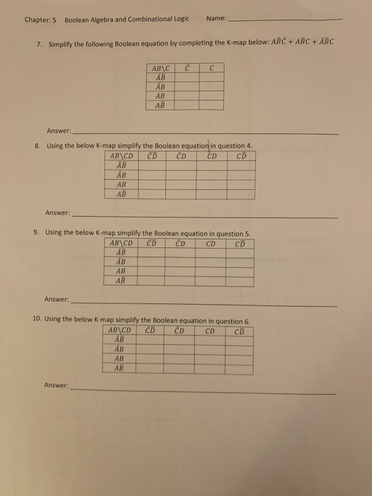 Solved Boolean Algebra and Combinational Logic Name: | Chegg.com