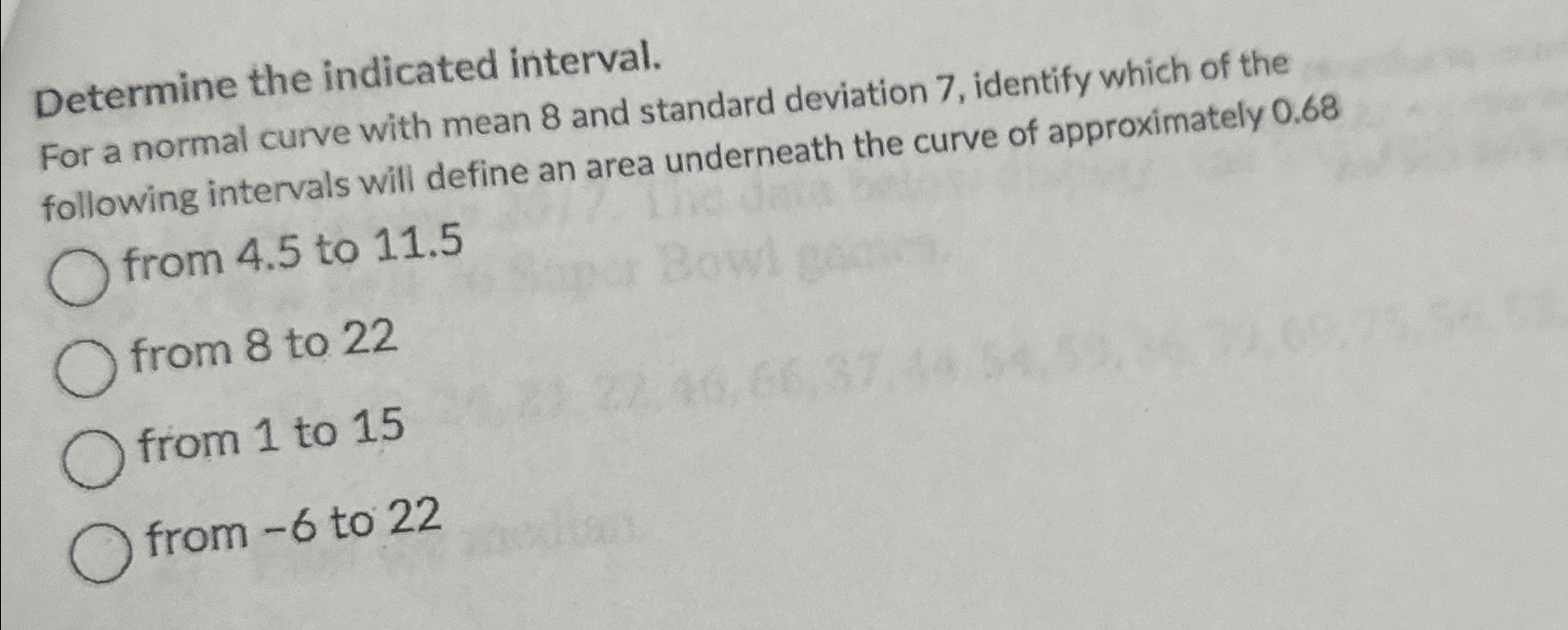 Solved Determine the indicated interval.For a normal curve | Chegg.com