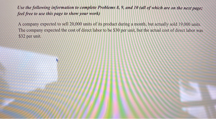 Solved Use the following information to complete Problems 8, | Chegg.com
