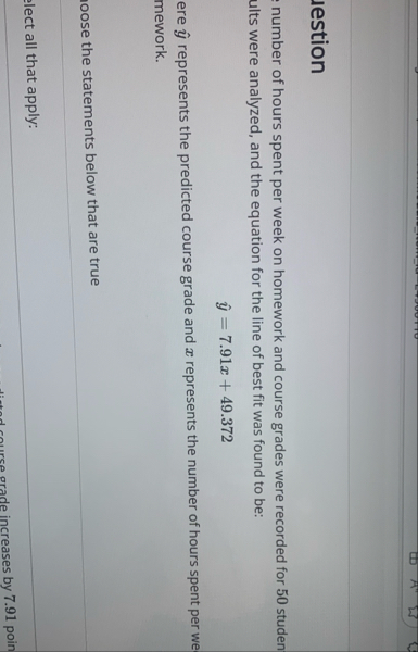 Solved lestionnumber of hours spent per week on homework and | Chegg.com