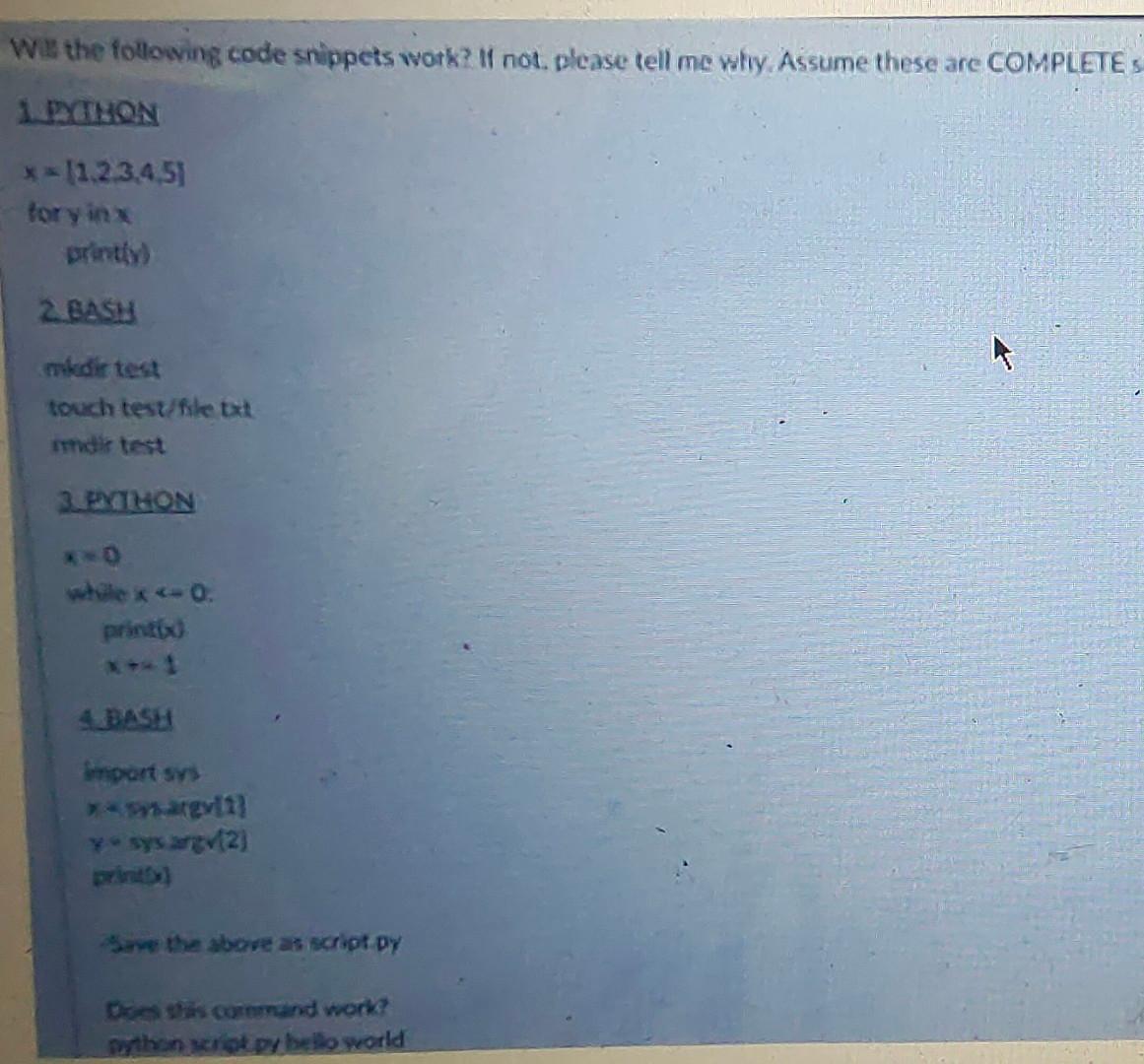 Solved Will the following code snippets work? If not, please | Chegg.com image.