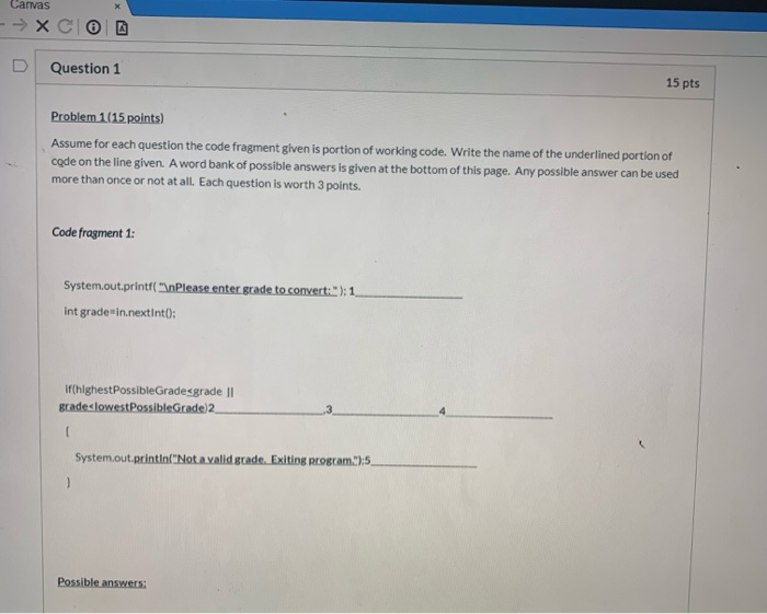 Solved Canvas → X Question 1 15 pts Problem 1 (15. points) | Chegg.com