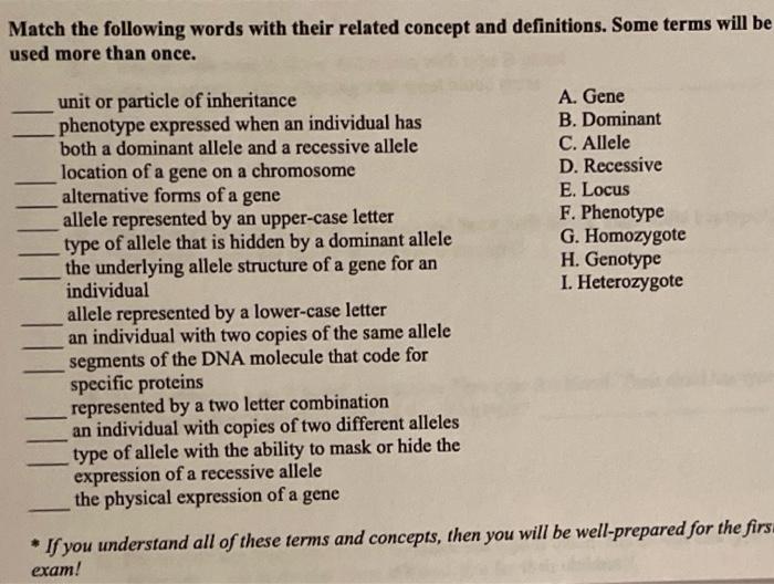 Solved Match The Following Words With Their Related Concept Chegg