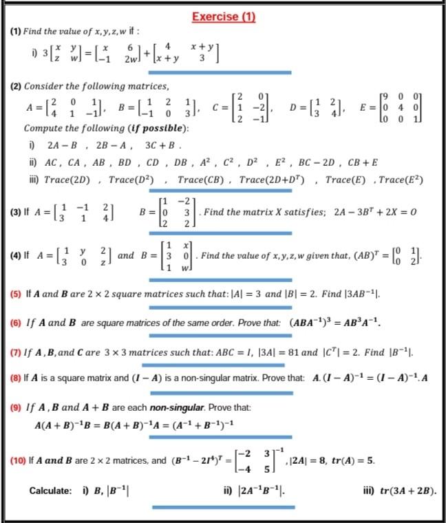 Solved Exercise 1 1 Find The Value Of X Y Z W If 03 7 Chegg Com