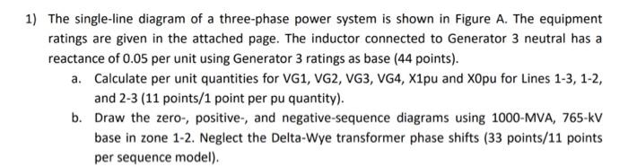 Solved 1) The single-line diagram of a three-phase power | Chegg.com