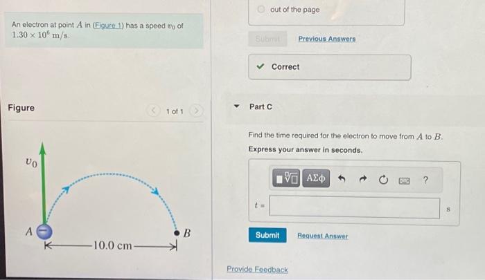 Solved An electron at point A in (Egure 1) has a speed vo of | Chegg.com