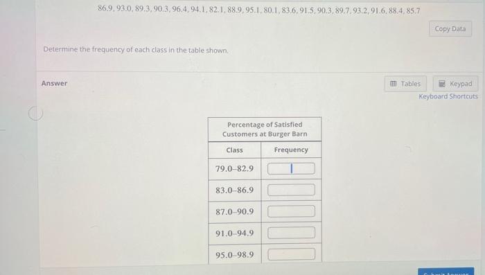 Solved Determine the frequency of each class in the table | Chegg.com
