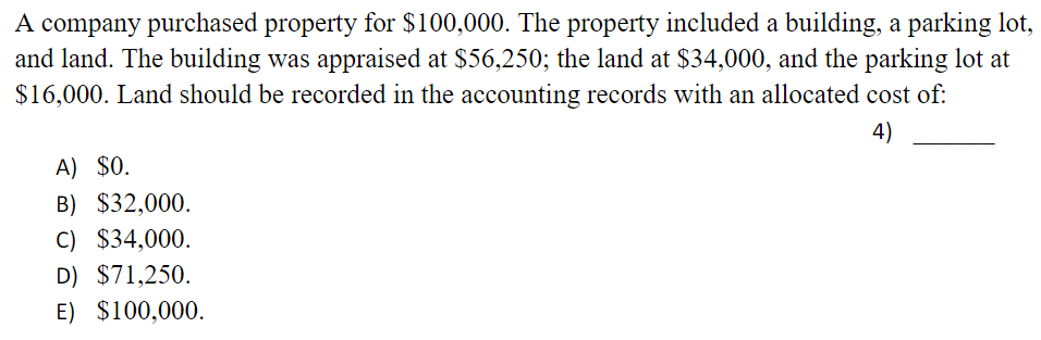 A Company Purchased Property For $100 000 Solved A company purchased property for $100,000. ﻿The | Chegg.com