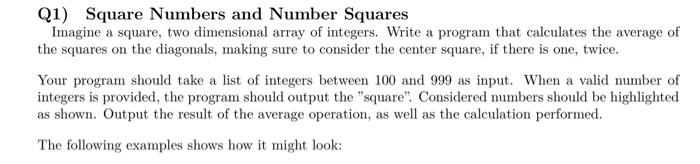 Solved Q1) Square Numbers and Number Squares Imagine a | Chegg.com