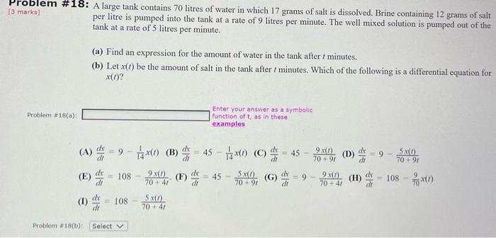 Solved Problem #18: A Large Tank Contains 70 Litres Of Water | Chegg.com