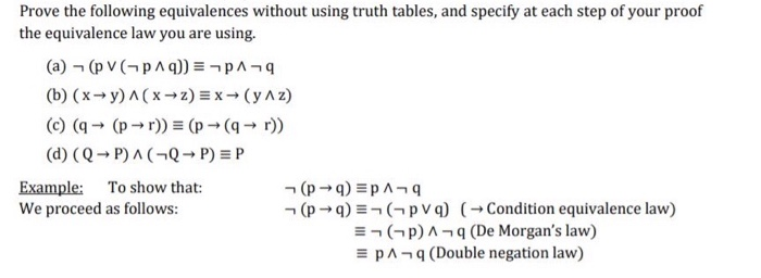 Solved Prove the following equivalences without using truth | Chegg.com