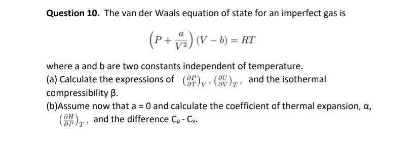 Imperfect gas 2025 equation of state