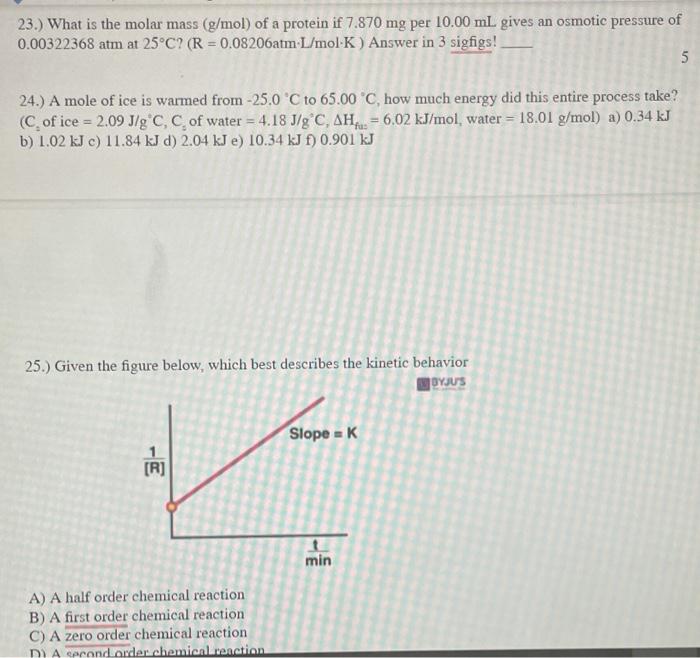 Solved 23.) What is the molar mass (g/mol) of a protein if | Chegg.com