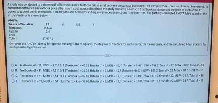 Solved A study was conducted to determine if differences in | Chegg.com