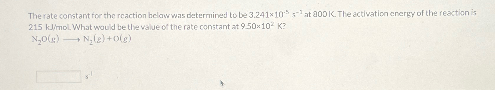Solved The rate constant for the reaction below was | Chegg.com