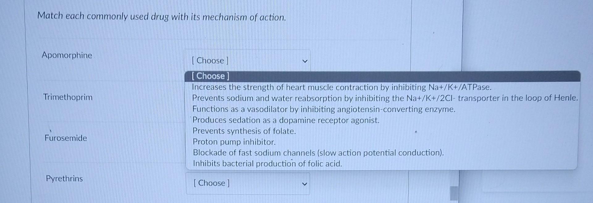 Solved Match each commonly used drug with its mechanism of | Chegg.com