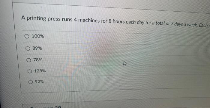 Solved A printing press runs 4 machines for 8 hours each day | Chegg.com
