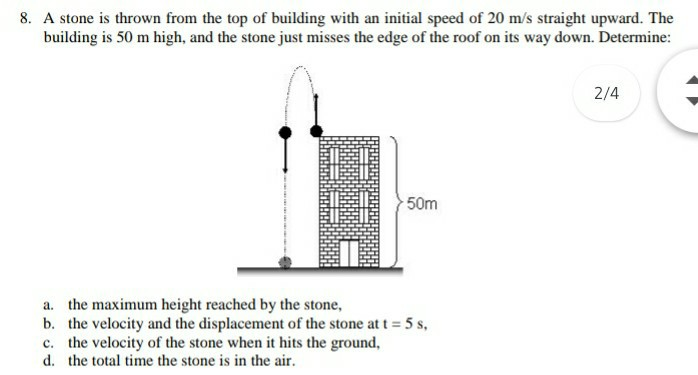 Solved 8. A stone is thrown from the top of building with an | Chegg.com