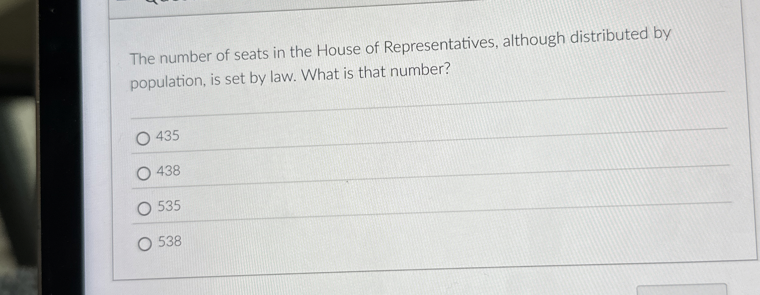 Solved The number of seats in the House of Representatives,