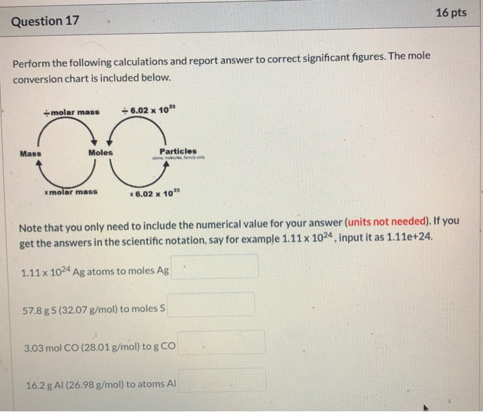 Solved 16 pts Question 17 Perform the following calculations | Chegg.com