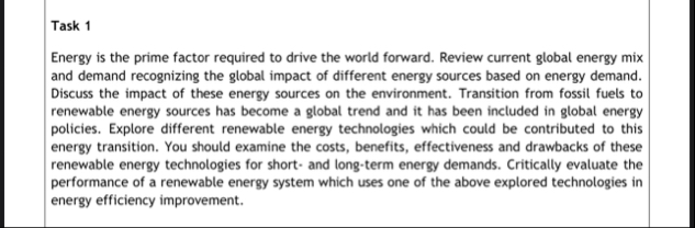 Solved Task 1Energy is the prime factor required to drive | Chegg.com
