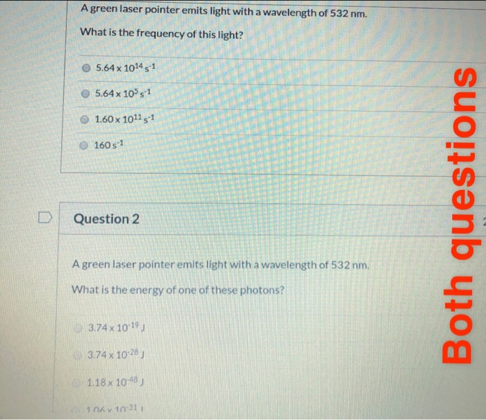 Solved A green laser pointer emits light with a wavelength