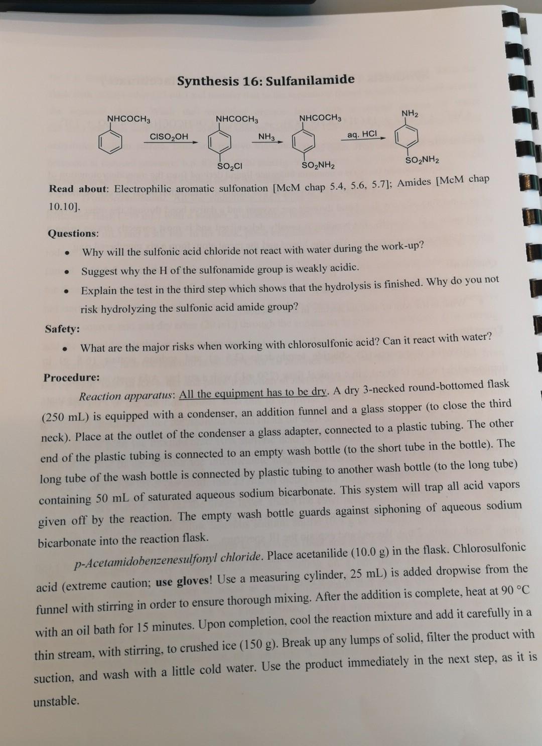 Solved Why Will The Sulfonic Acid Chloride Not React With 1852