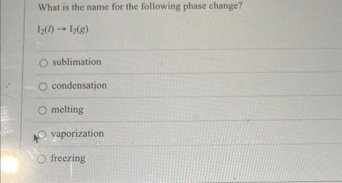 Solved What is the name for the following phase change? | Chegg.com