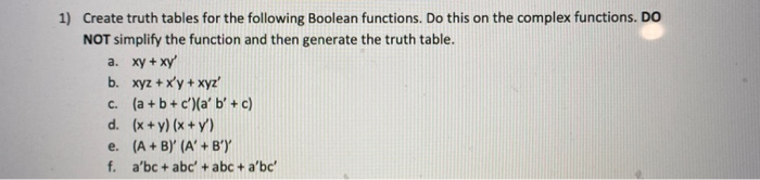 Solved 1) Create Truth Tables For The Following Boolean | Chegg.com